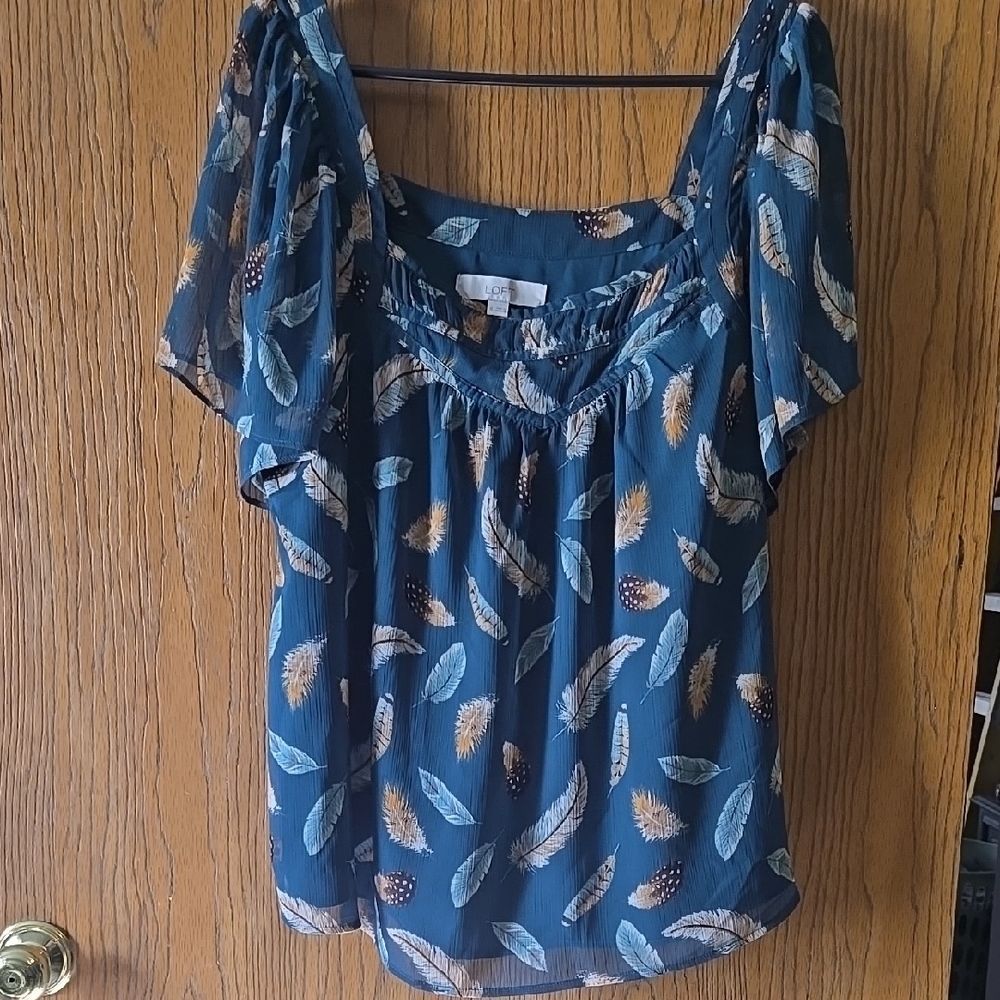 Women's Teal Feather Print Top